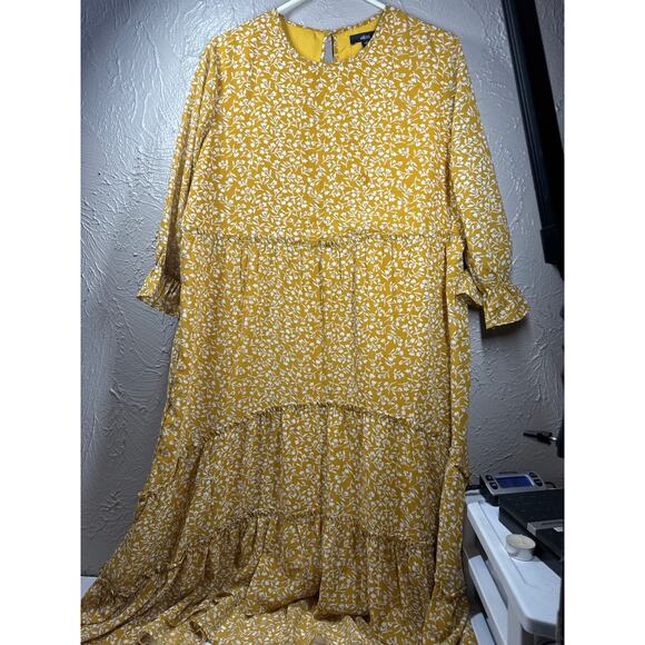 ellos Dresses & Skirts - Ellos Dress Womens Peasant Long Sleeve Floral Boho Mustard Hi-Low Hem Size‎ 16